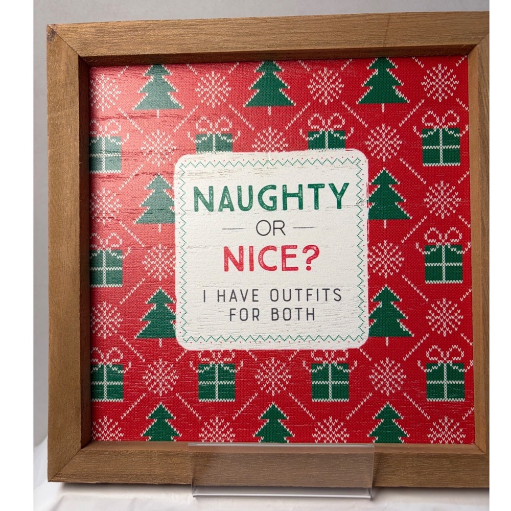 Naughty or Nice Christmas Wood Easel Frame Sign Red Green Holiday Decor C23837